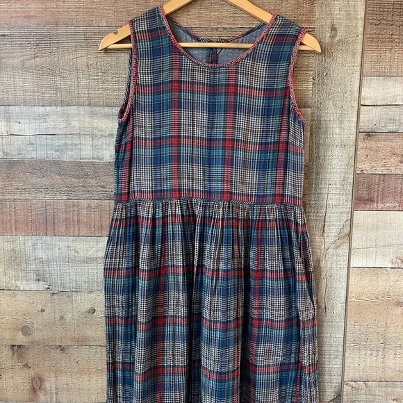 100% Cotton Natural Life Multicolor Plaid Midi Dress | Medium - Picture 5 of 14